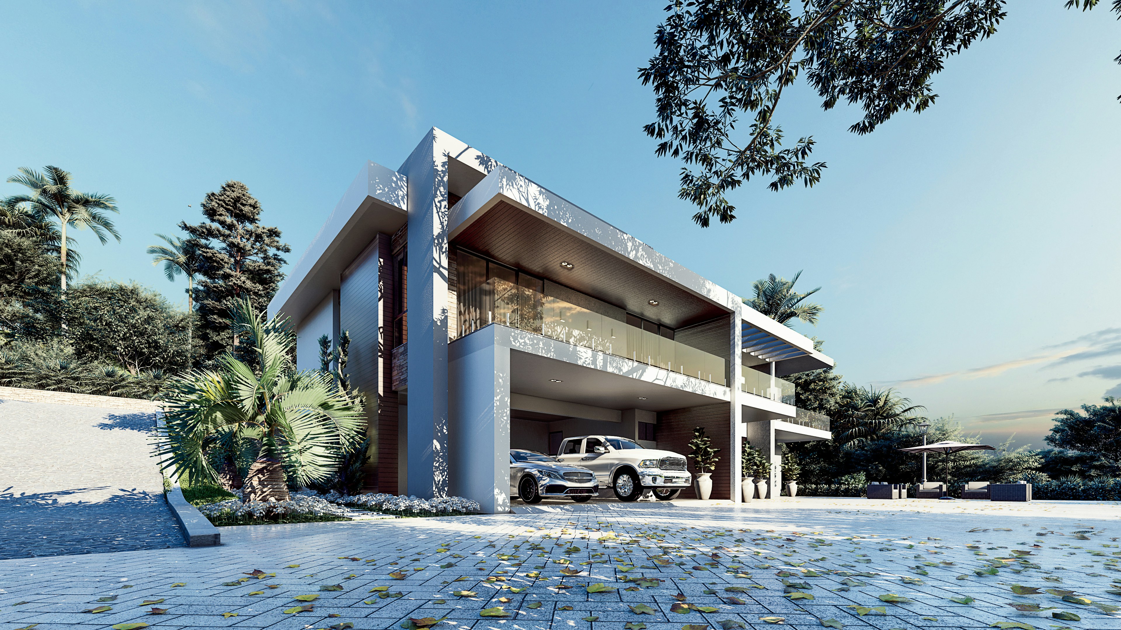 Outdoor living space design and hardscape