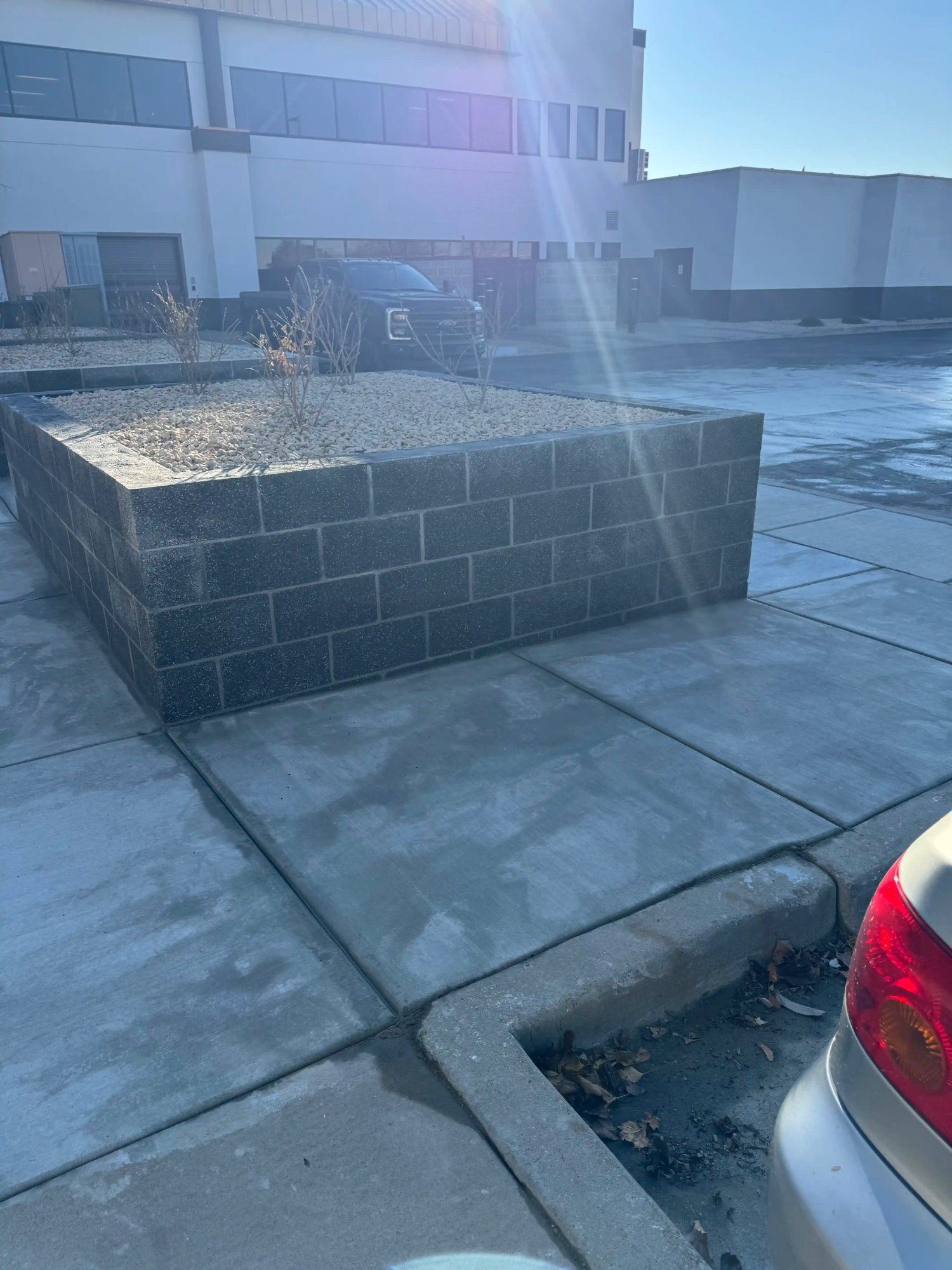 CMU planter commercial parking lot Utah