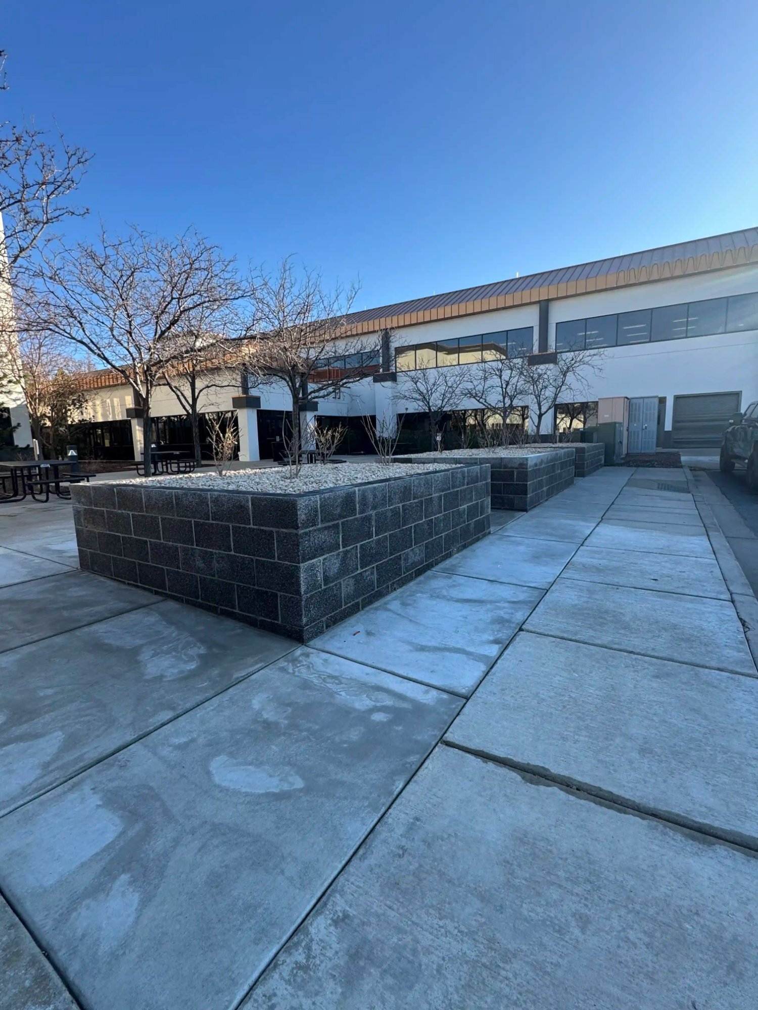 Commercial plaza CMU planter hardscape Northern Utah