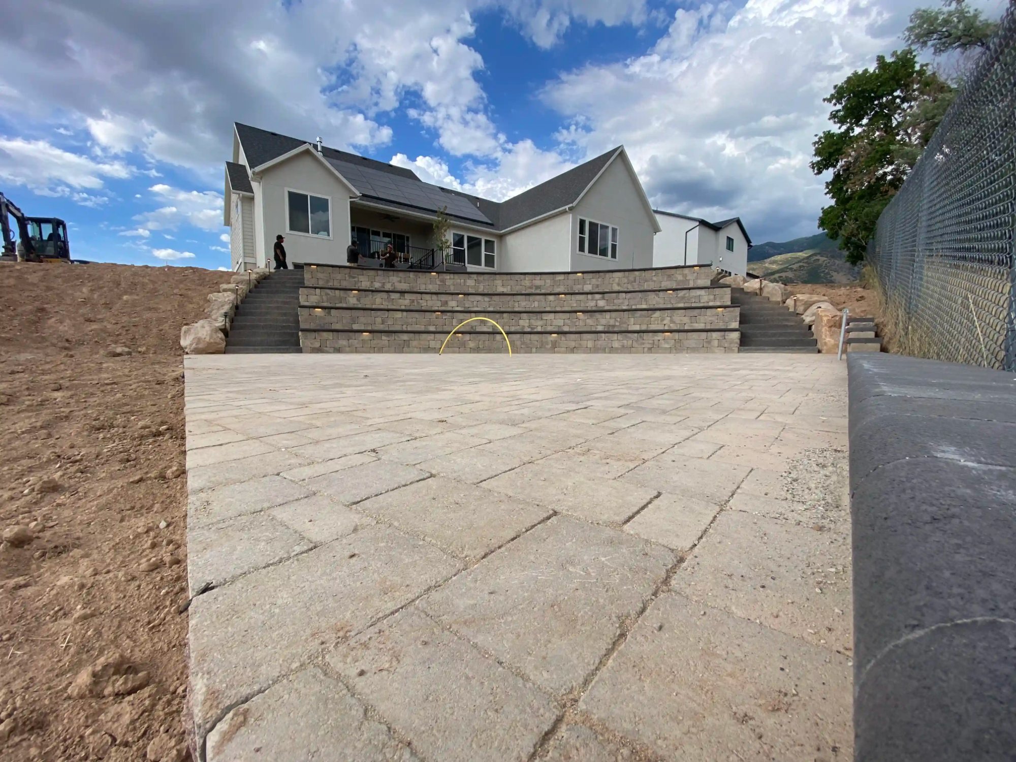Hillside retaining wall with steps overview Utah