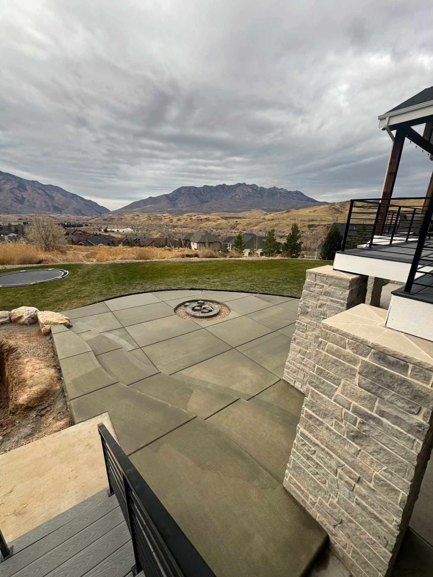 Paver patio with fire pit and mountain views