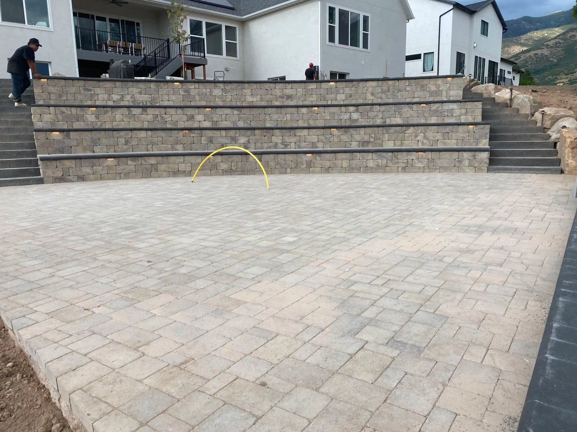 Terraced walls with lighting paver patio Utah
