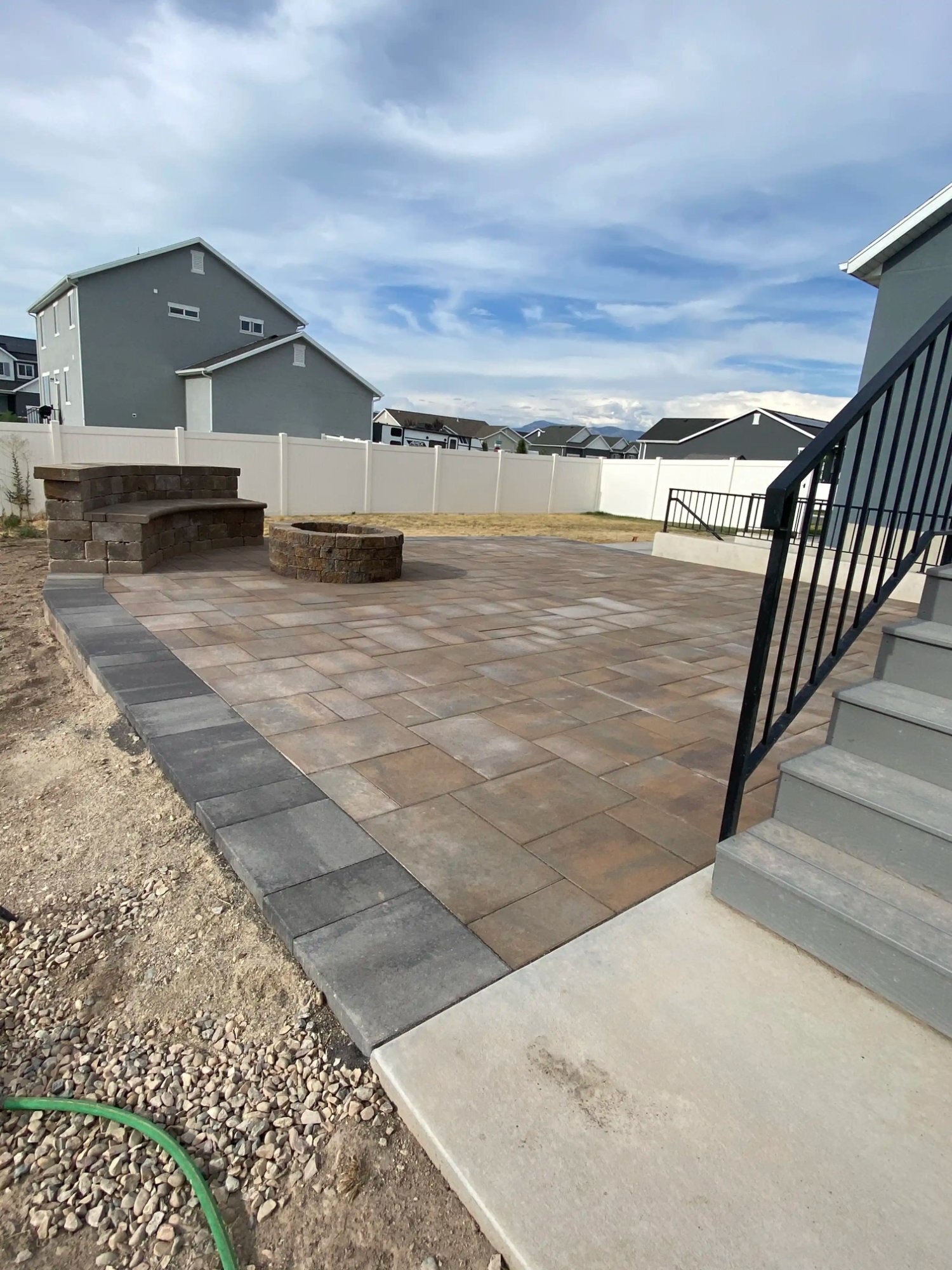 Fire pit seating wall paver patio Utah