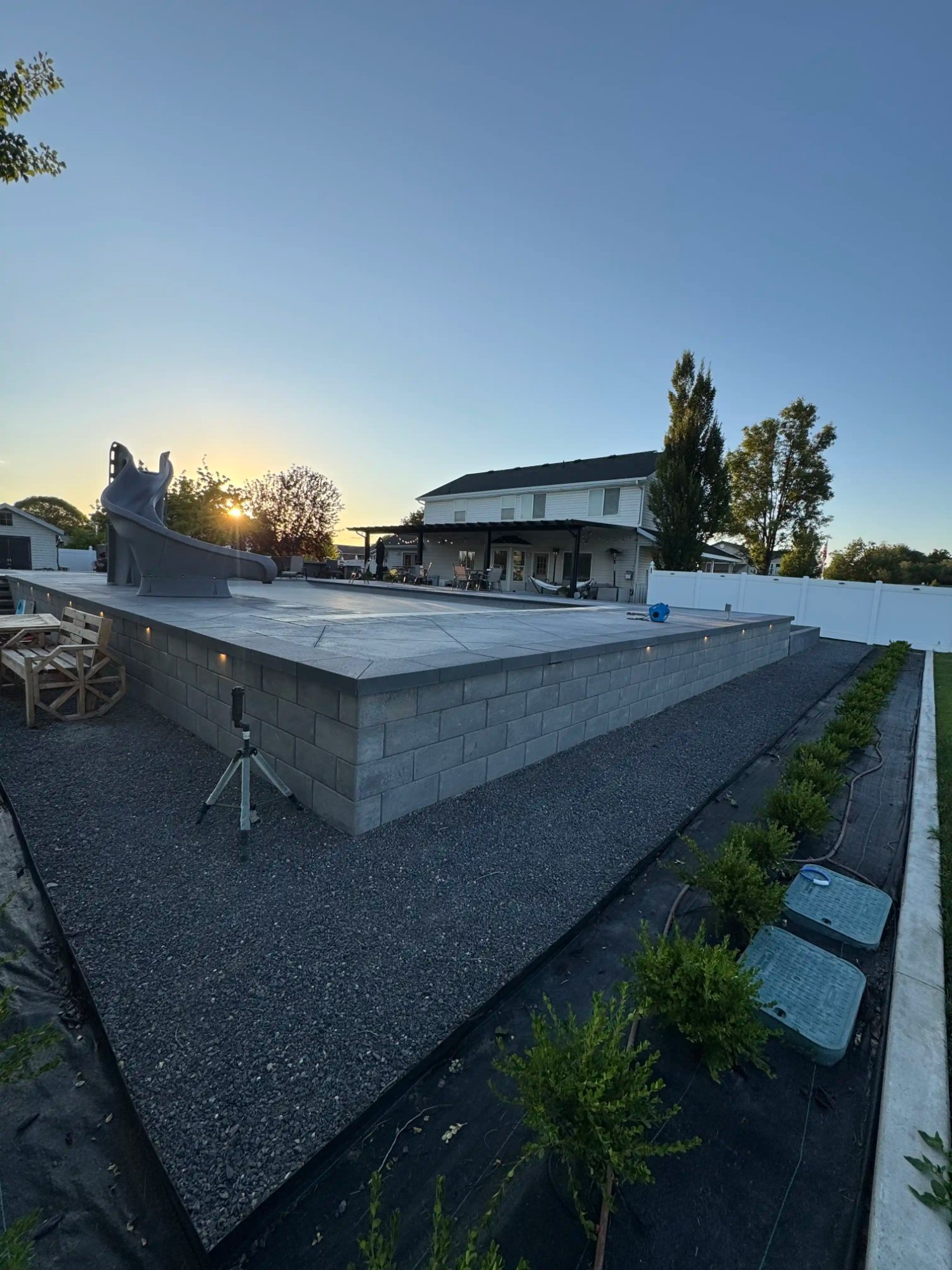 Engineered retaining wall at sunset in North Salt Lake