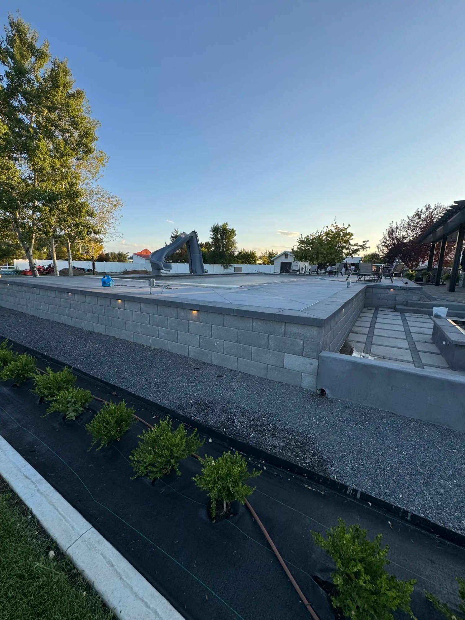 Pool deck retaining wall block construction Utah
