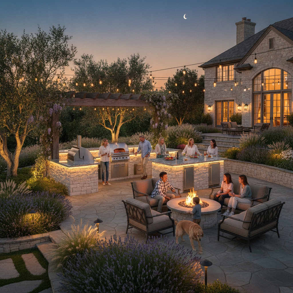 Custom outdoor kitchen and gathering space